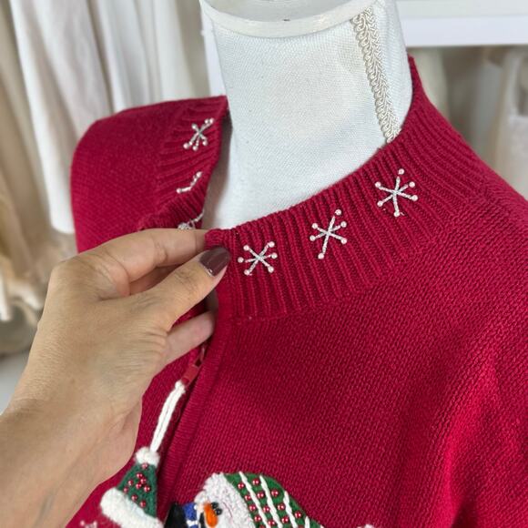 Heirloom Collectibles sz XL Snowman red full zip cardigan festive Christmas 4247 - Picture 6 of 10